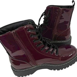 UNIONBAY Lace-up and Zipper Burgundy Patent Combats Boots Size 8.5 NWT